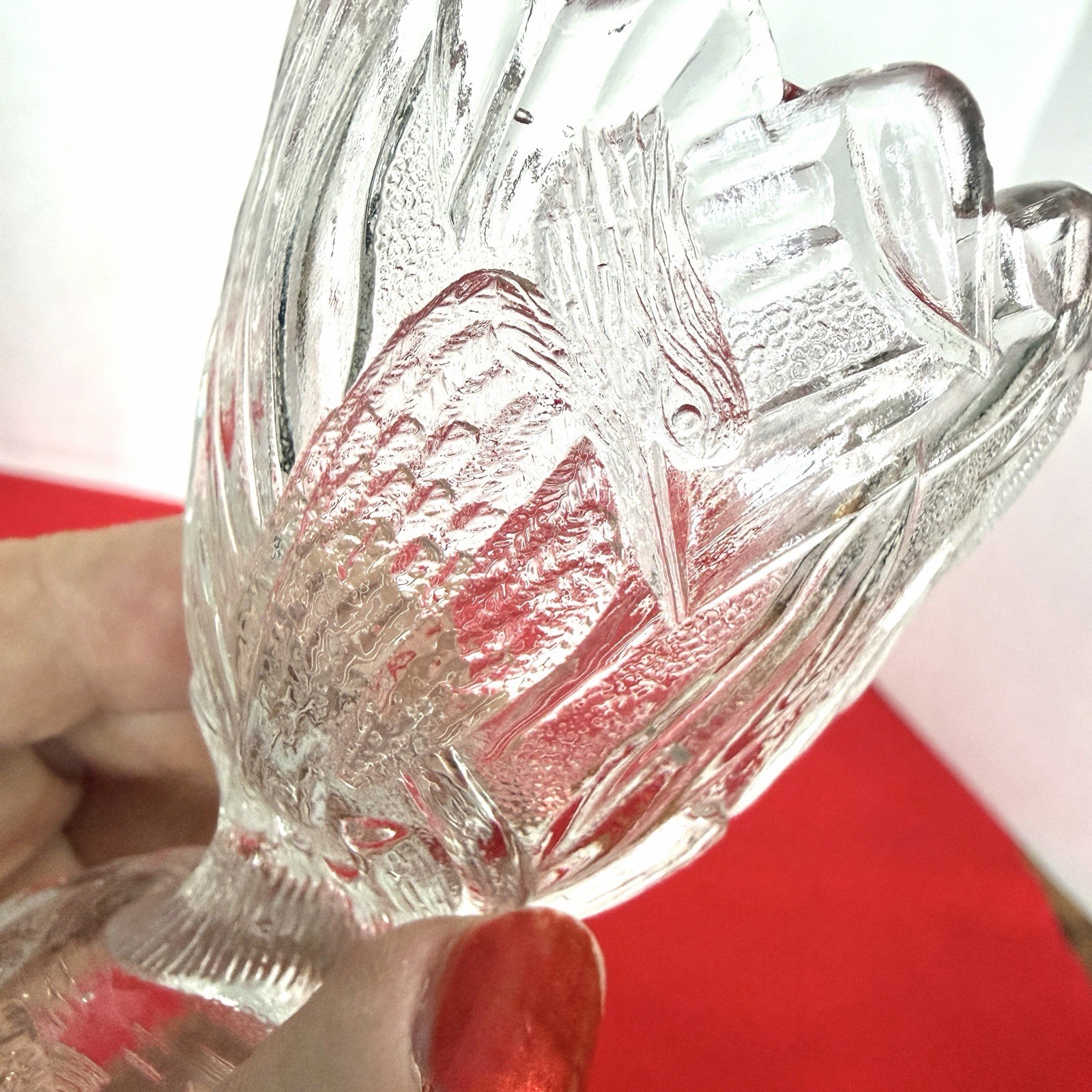 1920 KINGFISHER BY CANTON GLASS CO. CRYSTAL TOOTHPICK HOLDER Fish Cattails Rare