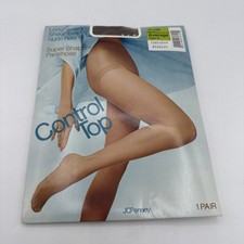 Vtg JC Penney Control Top Pantyhose Taupe 41 Super Shaper Nylons Sheer Toe