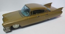 Vintage Bandai Gold 1959 Cadillac Friction Tin Toy Car-Works-11 1/2in.-NICE 