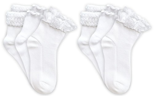 6 Pair Jefferies Girl Lace Eyelet Lace Ruffle Bubble Stitch Seamless Ankle Socks - Picture 4 of 6