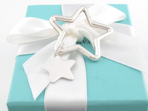 TIFFANY & CO PLATA DOBLE ESTRELLA LLAVERO LLAVERO ANILLO - Imagen 1 de 5