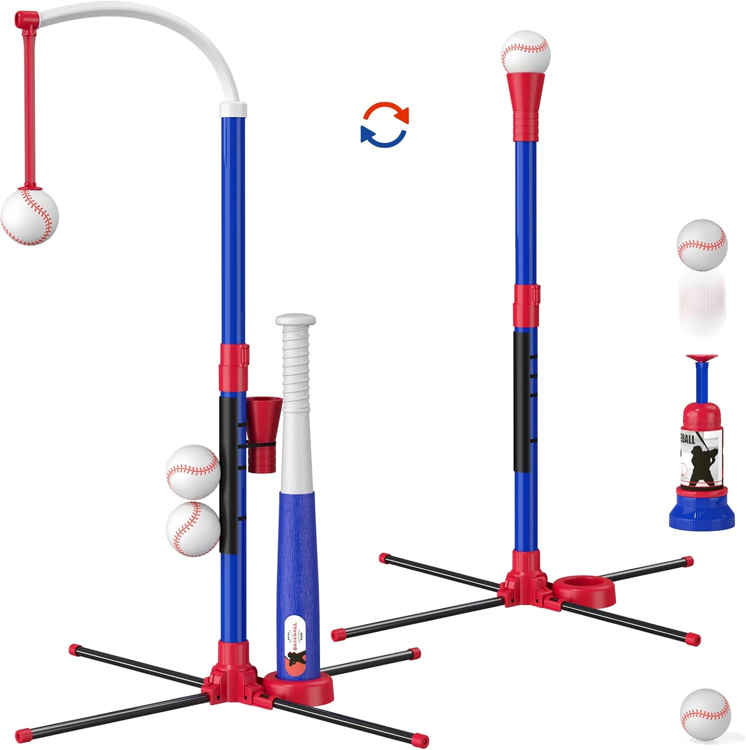 3-In-1 Baseball Set for Kids 3-5 - Tee Ball Stand, Hanging Tee, Ball Launcher an