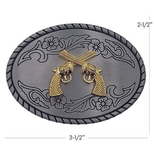 Hebilla de cinturón de metal plateado de diseño de pistolas cruzadas doradas - Imagen 2 de 2