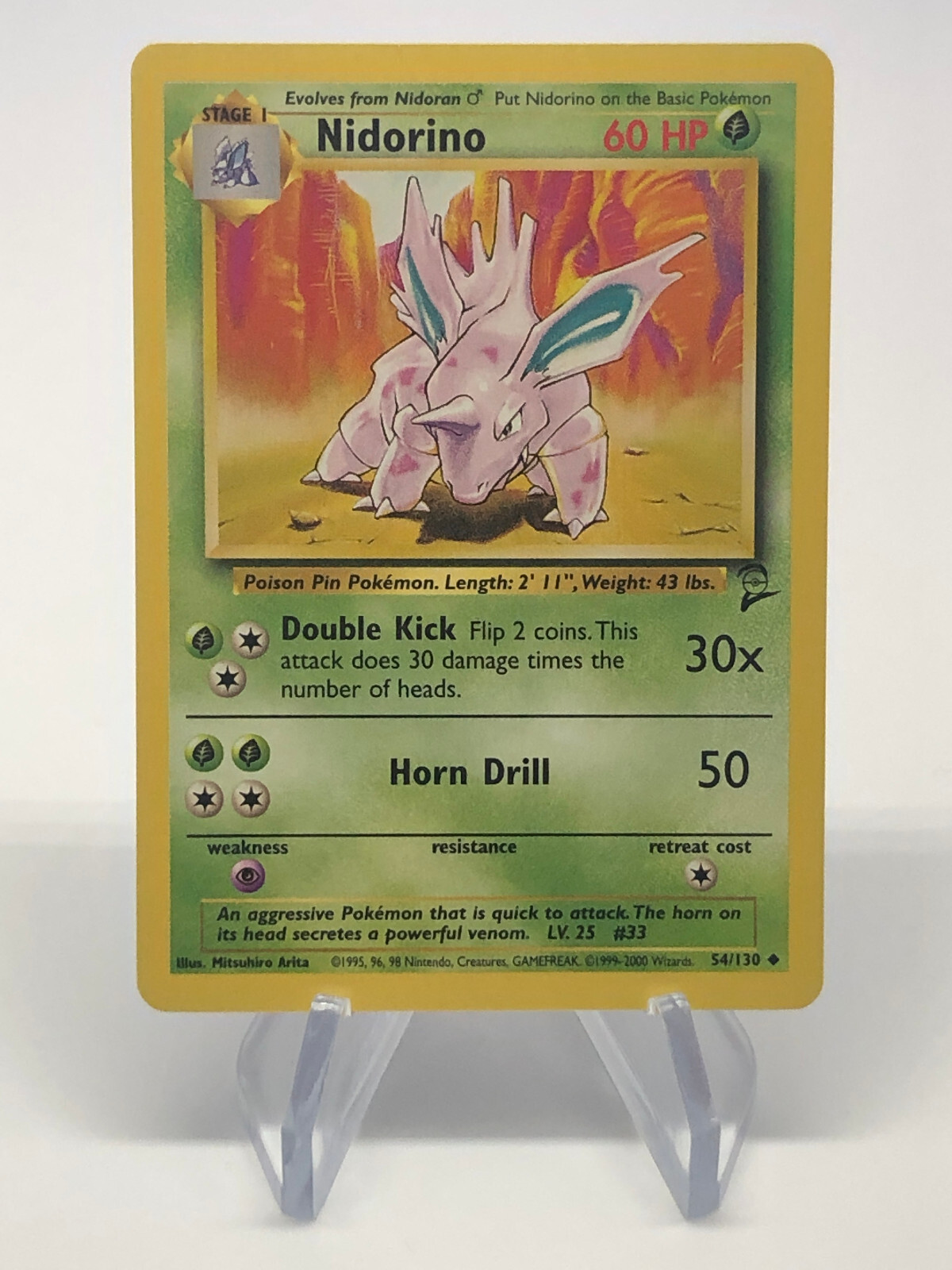Nidorino  54/130 - Uncommon - Vintage English Base Set 2 Pokemon Card - NM & LP
