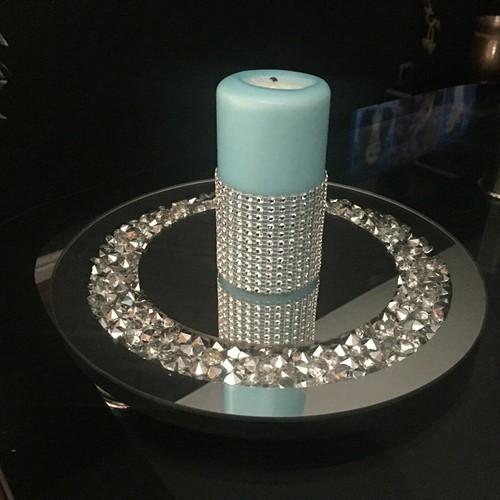 CRUSHED JEWELS DIAMANTE MIRRORED CANDLE PLATE CENTREPIECE WEDDING ROUND 25CM - Picture 6 of 7