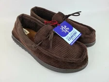 Dearfoams Men's Brown Corduroy Moccasin Slipper Shoes Gel Infused Memory Foam