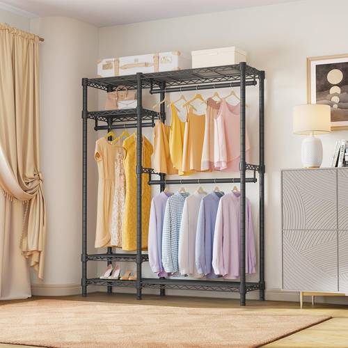 V2 Garment Rack Metal Clothing Rack for Hanging Clothes, 4 Tiers Wire Shelving C - Picture 7 of 8