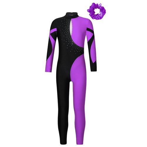 UK Kids Girls Catsuit Full Body Jumpsuit Sports Leotard Shiny Activewear Unitard - Picture 92 of 100