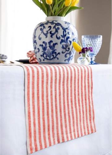 Easy Care 48" Red and White Linen Table Runner - Ideal for Stylish Entertaining - Picture 5 of 8
