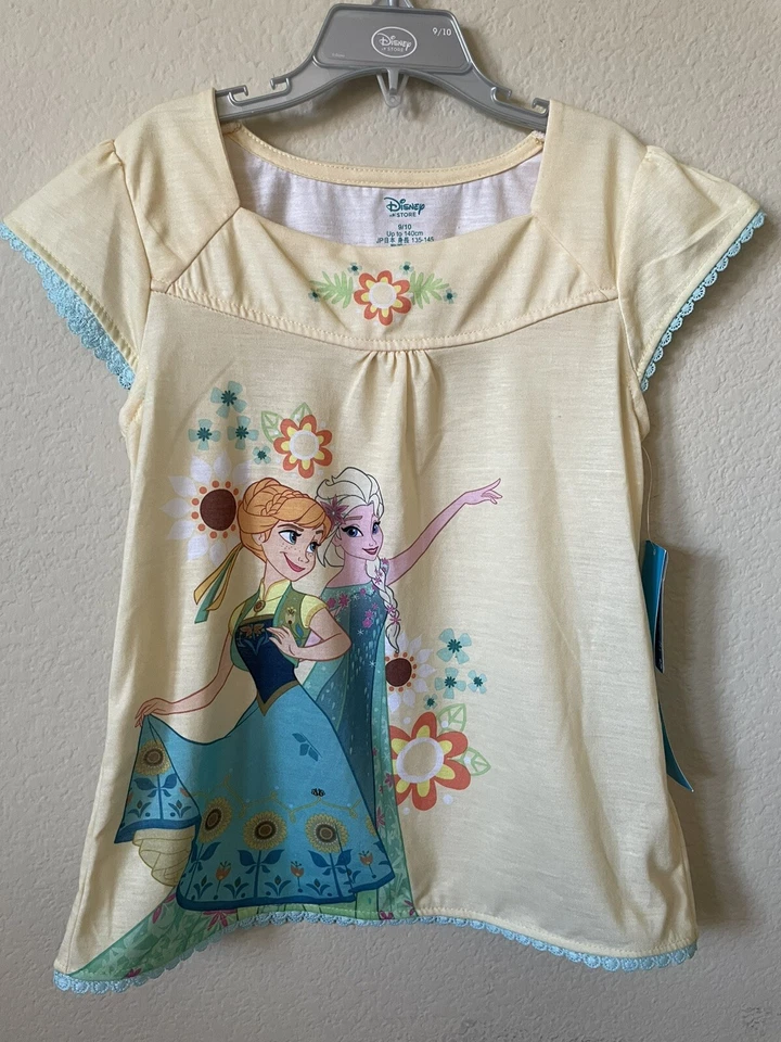 NUEVO CON ETIQUETAS Disney Frozen Princesa Anna Elsa Manga Gorra Top Pantalones Cortos Conjunto de Pijama Talla 9/10 Foto 2 de 4