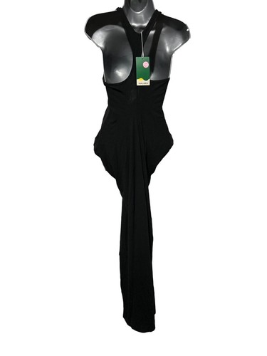 Deep V Neck Backless Racerback Stacked Ruched Maxi Party Dress Black size XS - Picture 8 of 11