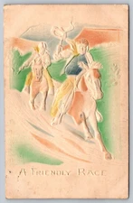 A FRIENDLY RACE ZEM 1908 EMBROSSED POSTCARD