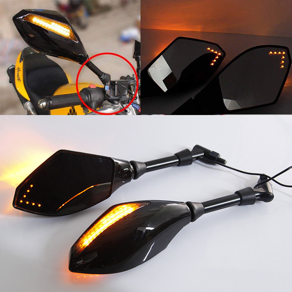 Rear View Mirror Side Mirror With Indicator For Bike Motorcycle LED