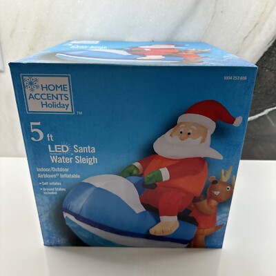 Gemmy Christmas 5 ft Santa & Deer on Jet Ski Water Sleigh Airblown Inflatable