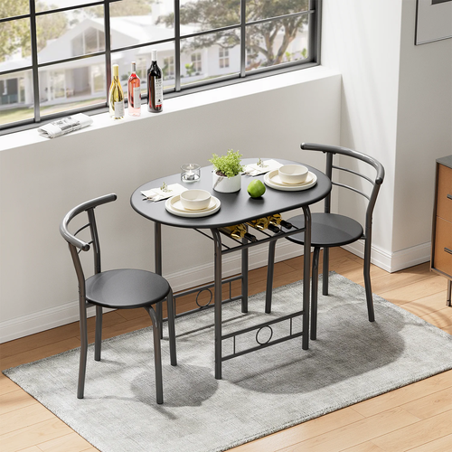 New 3 Piece Dining Set for 2, Space Saving Kitchen Table & Chairs, Black - Picture 2 of 12