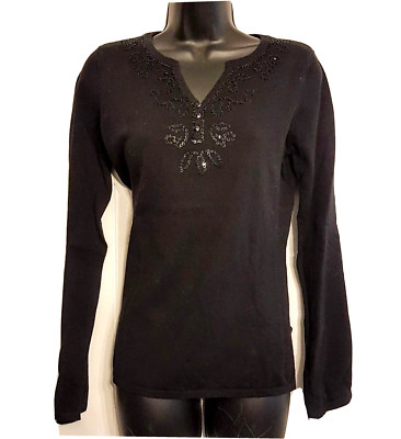 Route 66  Knit Sweater size XS Black Cotton Blend Bead Sequin Embellished VTG