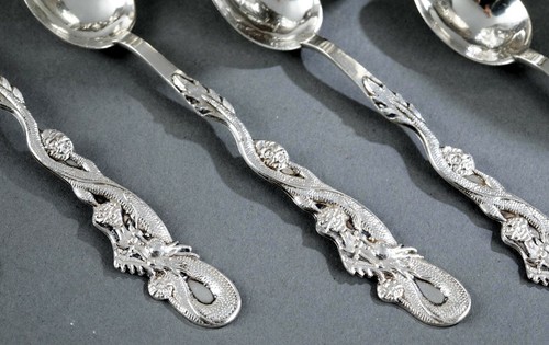 Rare Chinese Export Sterling Silver Tea Set with Dragon Design Tianjing Wuhua - Picture 9 of 12