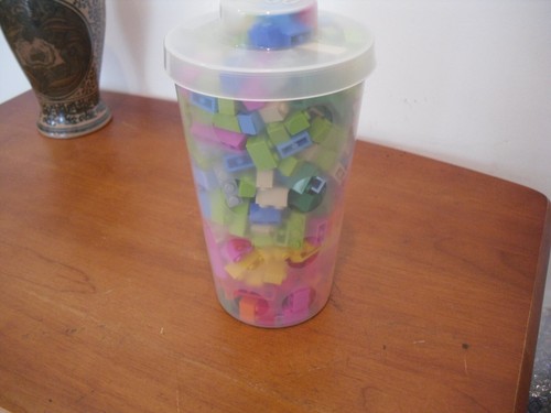 Lego LARGE Brick Cup & Lid MIXED PASTEL PIECES NEW OLD STOCK . 7 3/4" TALL