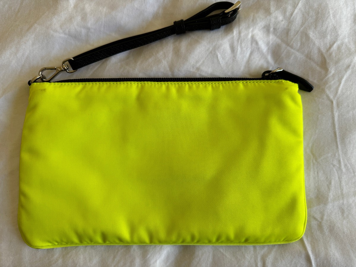 セール★PRADA★1NI054 Authentic Prada Pouch Clutch with Strap TESSUTO Giallo Fluo
