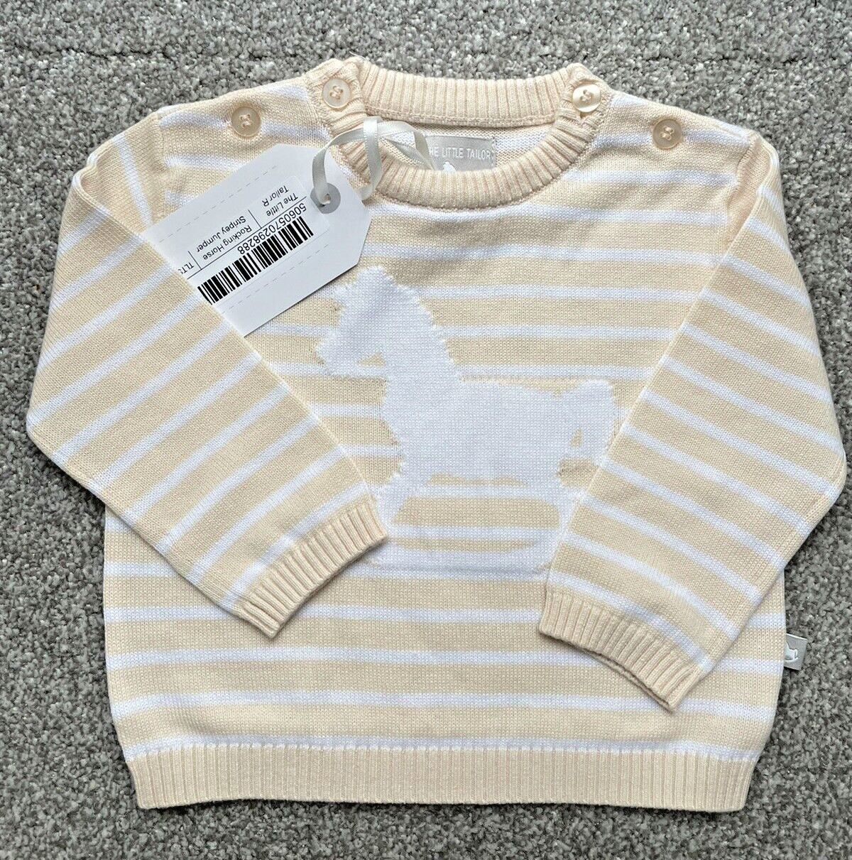 The Little Tailor Rocking Horse Stripey Jumper Peach/White 100percent Cotton 3-6 month