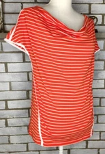 NWT Attention Women's Short Sleeve Striped Blouse Size Medium Orange & White