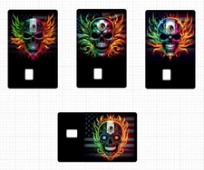Mexican Fire Skull on USA Flag Debit Card ATM Skin Neon Sticker Flames Mexico US
