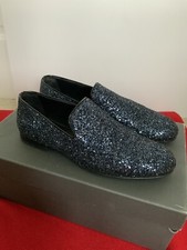 Jimmy Choo Mens Loafer Dress Shoe Coarse Glitter Fabri Navy Size 40