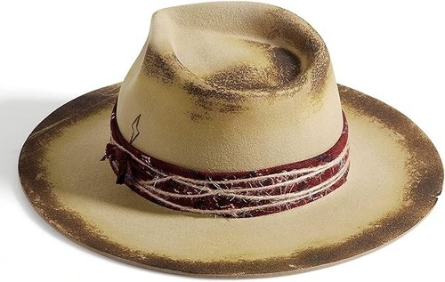 Wide Brim Fedora Hats for Men Women 100% Wool Felt Hat Distressed/Burned Handmad - Picture 2 of 6