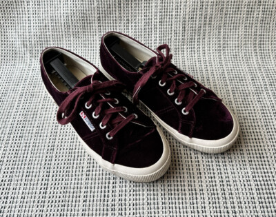Superga Womens Size Burgundy Velvet Sneakers Shoes Lace