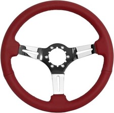 14 Chrome 6 Hole Slotted Red Leather Grip Steering Wheel For 1963-1982 Corvette 14 Chrome 6 Hole Slotted Red Leather Grip Steering Wheel For 1963-1982 Corvette