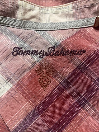 Camisa a Cuadros Tommy Bahama Para Hombre XL Roja Madrás 100% Tencel Manga Corta Bolsillo - Imagen 2 de 12