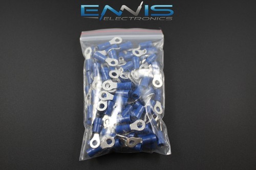 14-16 GAUGE VINYL RING # 8 CONNECTOR 100 PK BLUE CRIMP TERMINAL AWG GA CAR SUV - Picture 2 of 4