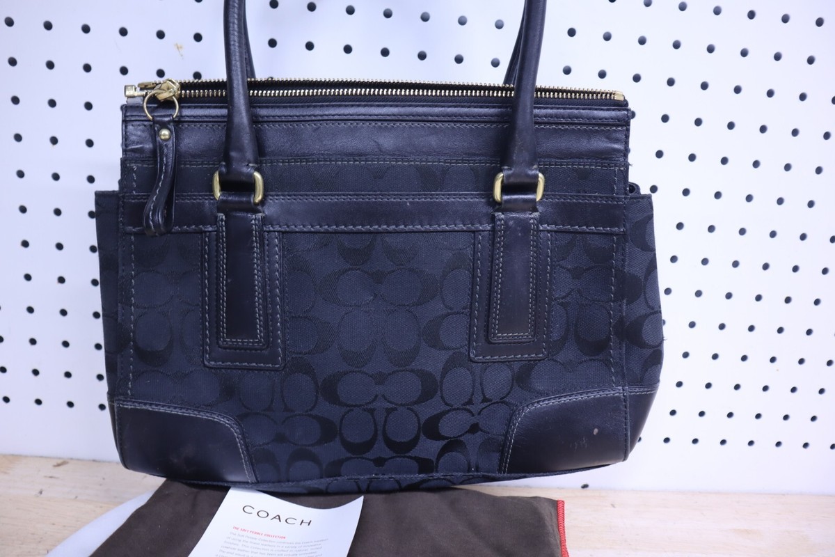 Coach Hampton Signature Carry All Tote Handbag Black D0773