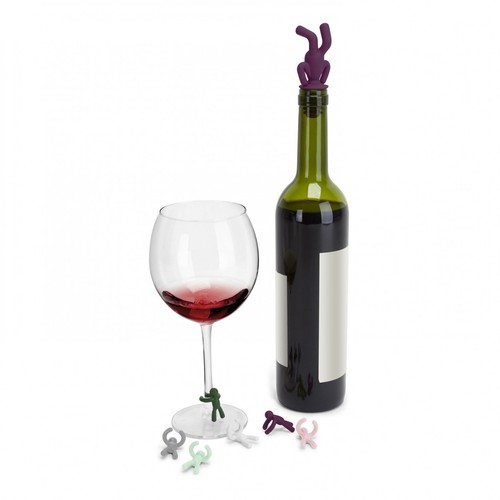 Umbra NUEVO COLOR Drinking Buddy Tapón de Botella de Vino y Dijes de Copa de Vino, Juego de 7 Piezas - Imagen 2 de 3