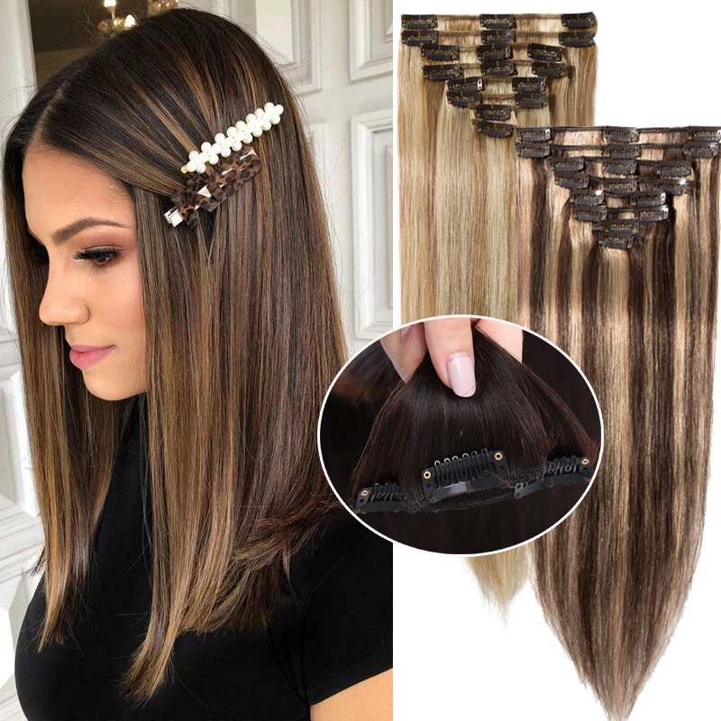 100% Echthaar Clip In Human Hair Extensions 8 Tressen Haarverlängerung Lang Dick - Bild 2 von 4