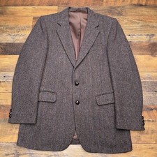 Stafford Tweed Blazer 42 Long Brown Wool Herringbone Sport Coat