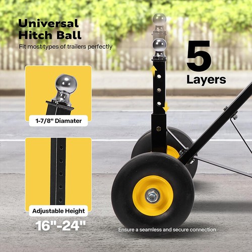 600lbs Adjustable Trailer Dolly Mover with 1-7/8" Hitch Ball, 16''-24'' Height - Bild 4 von 7