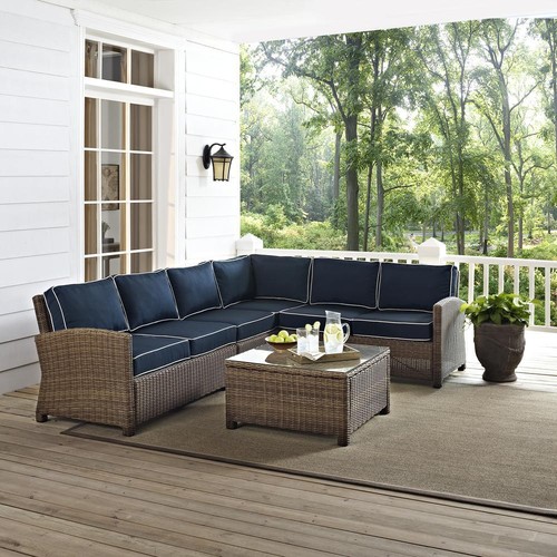 Bradenton 5Pc Outdoor Wicker Sectional Set Navy/Weathered Brown - Picture 10 of 12