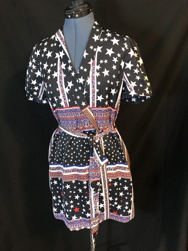 AVEC LES FILLES Stars Stripes Patriotic Mini Wrap Dress Acubi July 4th Blue S - Picture 2 of 7