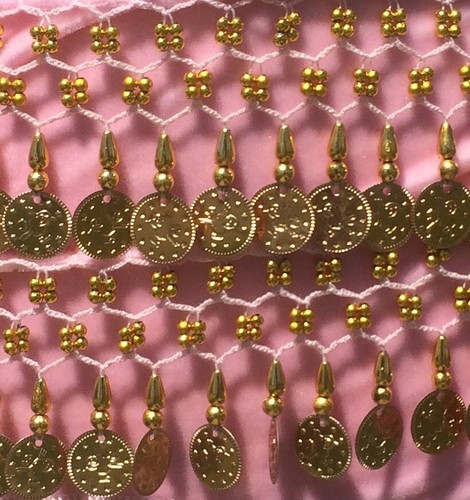 Pink Velvet Belly Dancing Hip Scarf with Gold Coins - Picture 2 of 3
