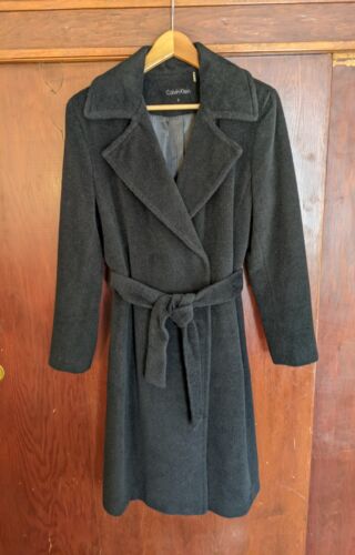 Calvin Klein Women's Black Coat Midi Wool Alpaca - Size 6 - Picture 1 of 11
