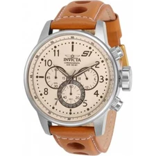 Invicta Men's Watch S1 Quartz Rally Beige Dial Light Brown Leather Strap 30914