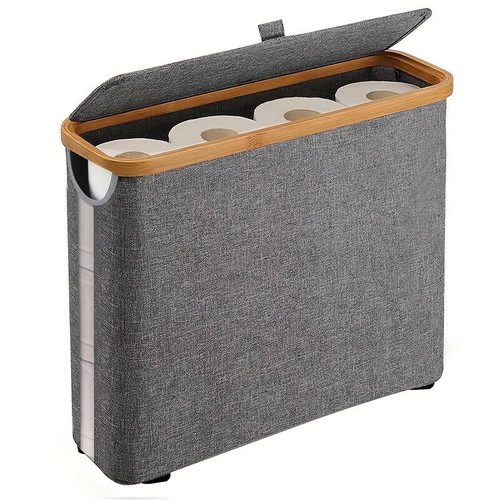 Bamboo OxfordCloth Toilet Paper Roll Storage Basket StorageBox Bathroom Organize - Picture 13 of 13