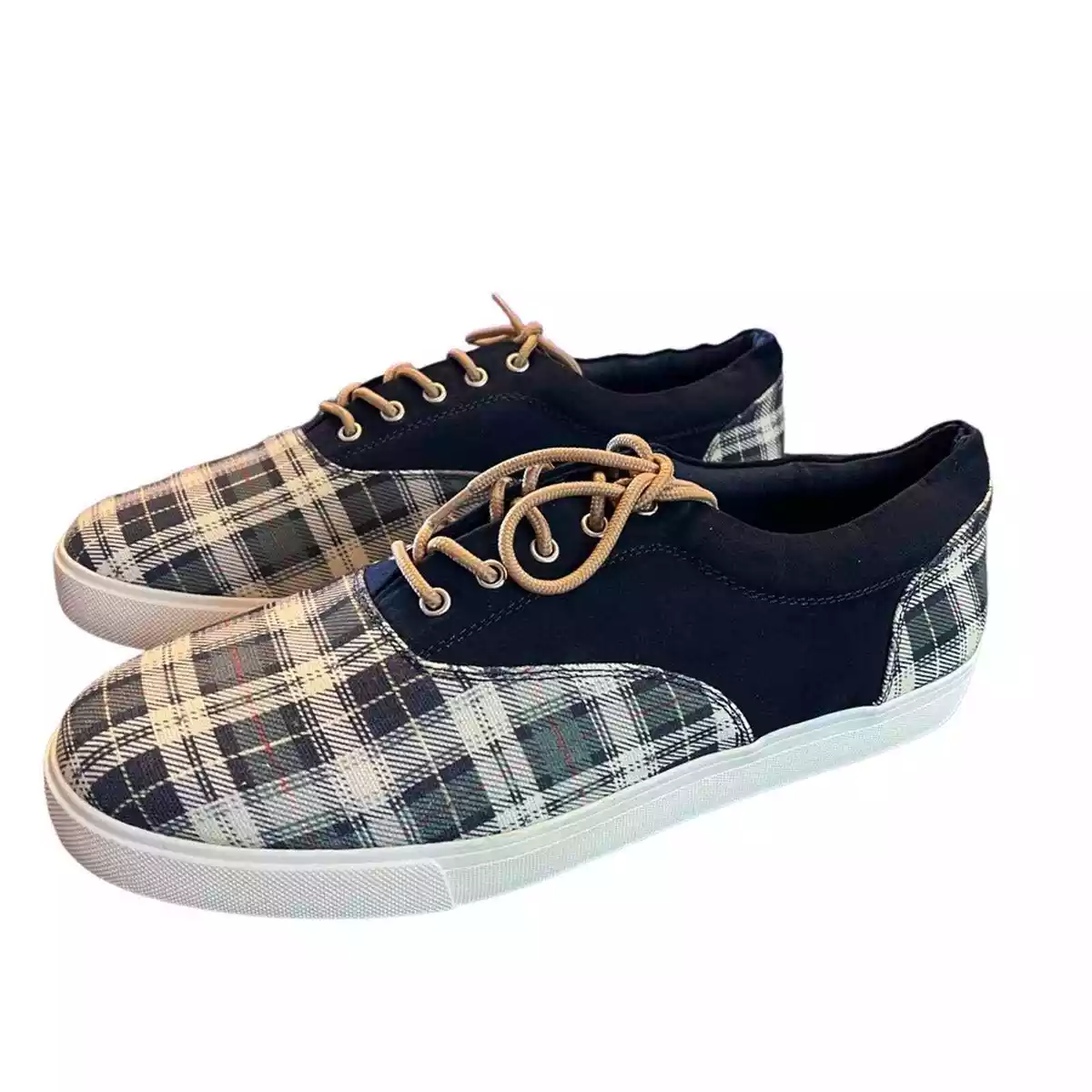 Club Room Men s Navy Plaid Lace Up Sneakers NEW Size 12