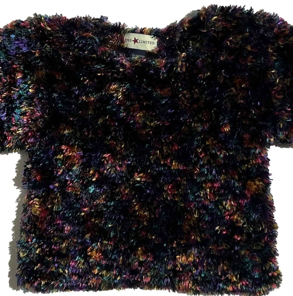 The Limited Girl's Colorful Fuzzy Short Sleeve Sweater Top Size 12 - Image 3 of 4