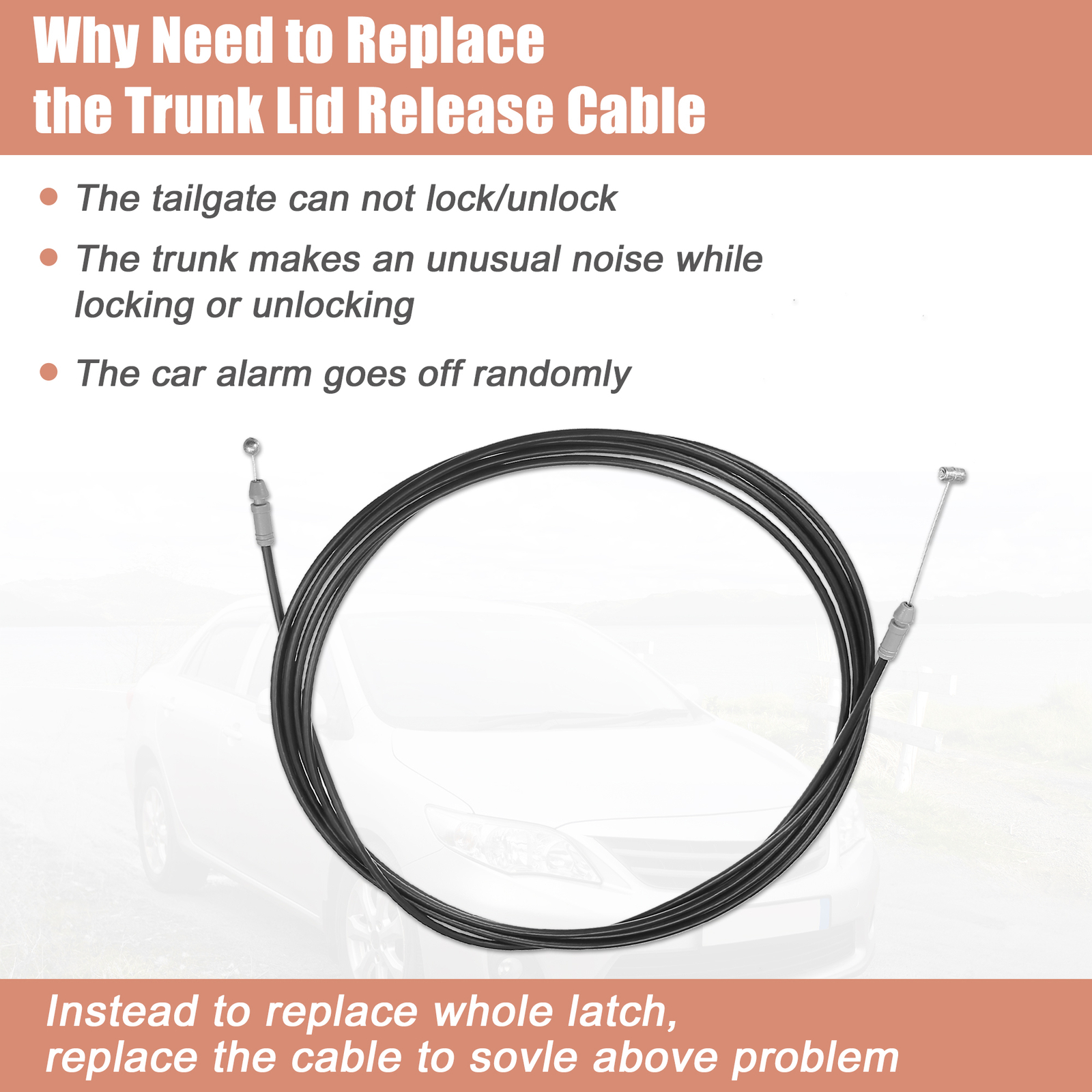 Pack of 1 For Toyota Corolla Trunk Door Lock Latch Release Cable 64607-12870