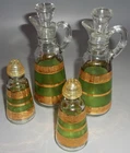 Anchor Hocking Cruets Matching Salt & Pepper Vintage MCM Green And Gold