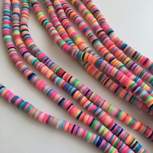 Cuentas espaciadoras de arcilla de polímero de color arco iris mixtas de 45 cm hebra 6 mm en forma de disco cuentas - Imagen 3 de 6