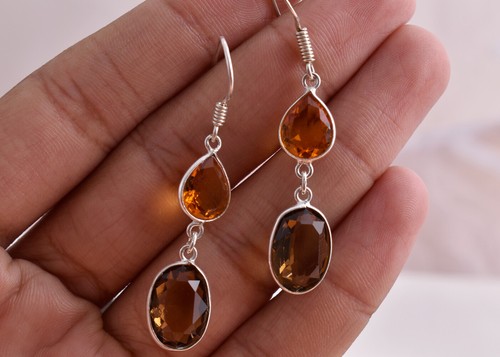 Handmade 925 Sterling Silver Citrine Oval Shape silver/Gold/Rose Plated Earrings - Picture 1 of 8