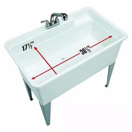 Floor Mount Utility Tub w/ Pull Out Faucet 40 x 24 x 33 in. Laundry Sink Basin - Picture 9 of 11